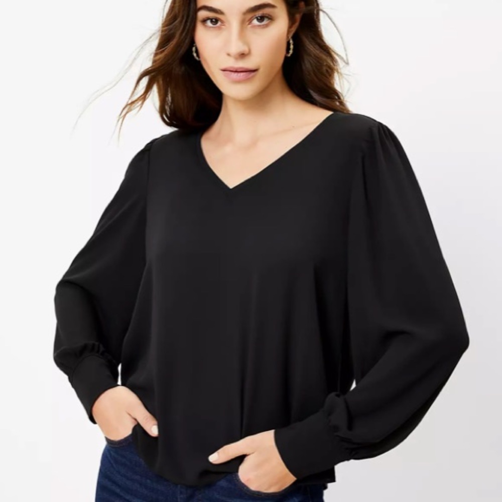 LOFT Mixed Media V-Neck Blouse